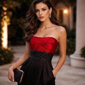 B.Darlin Mini Satin Strapless Dress Sz 7/8 Y2K Glam Vampy Club Prom Beaded Goth